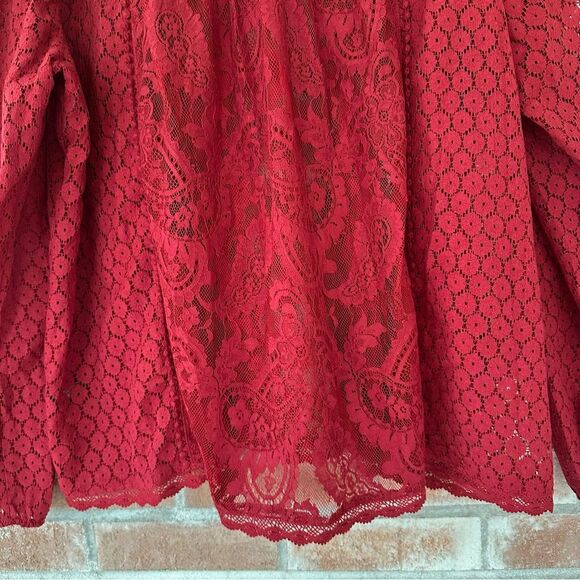 Torrid Mixed Lace High Neck Blouse Women’s 2 2XL Red Long Sleeves NEW - Picture 9 of 12